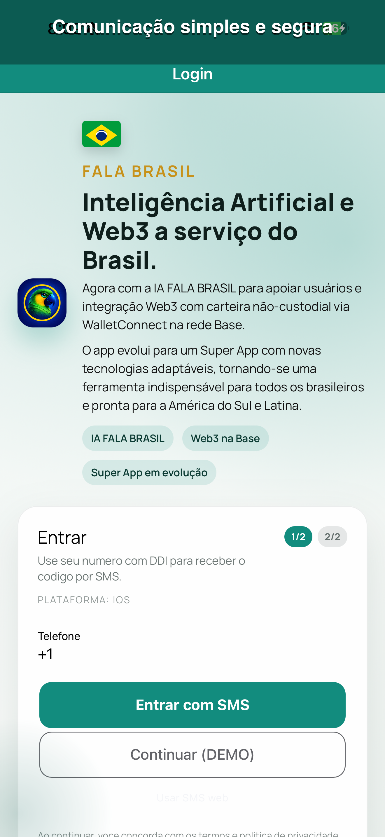 Tela de login do Fala Brasil