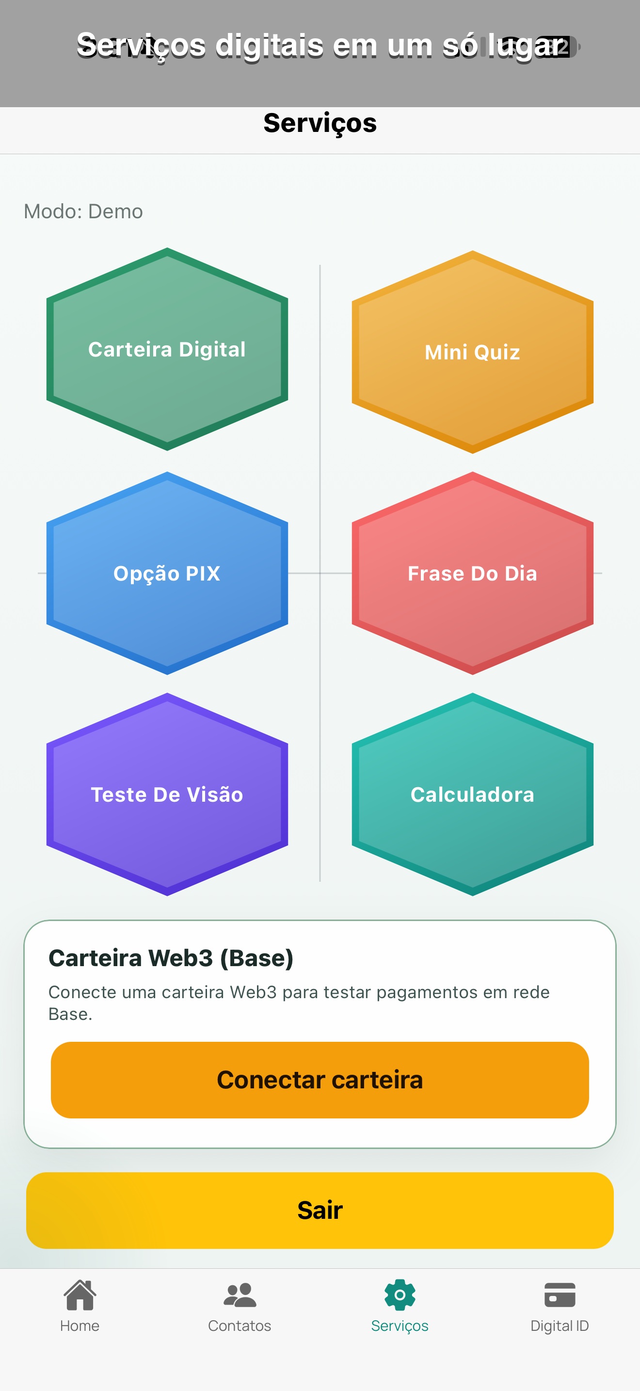 Serviços integrados no app