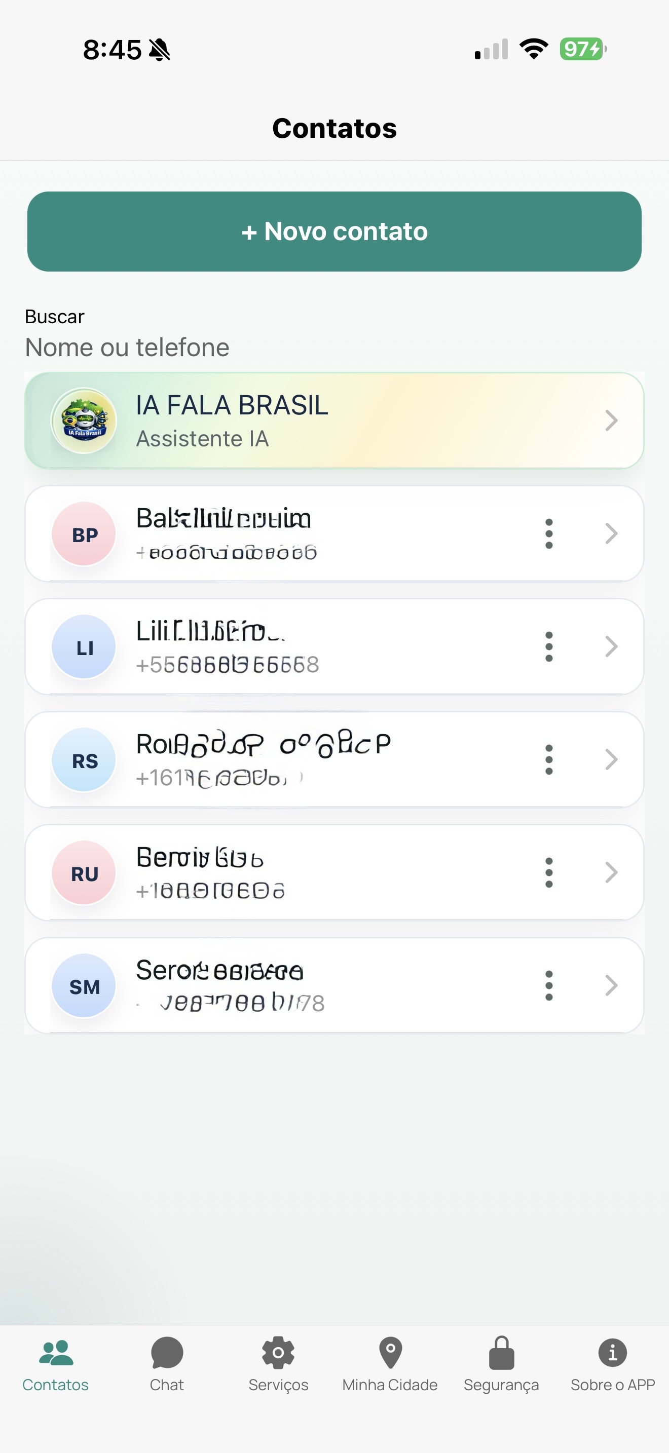 Tela de contatos do Fala Brasil