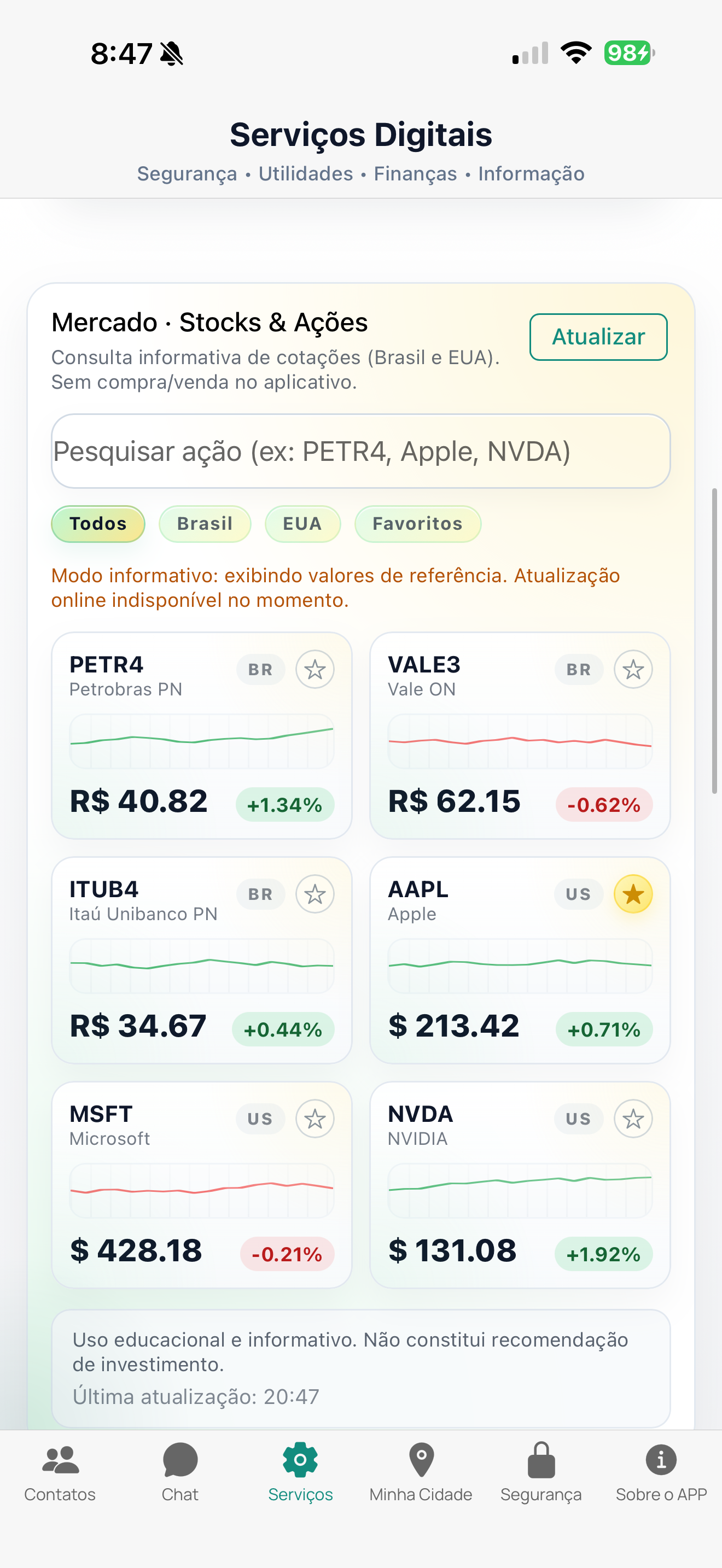 Serviço de mercado e ações no Fala Brasil