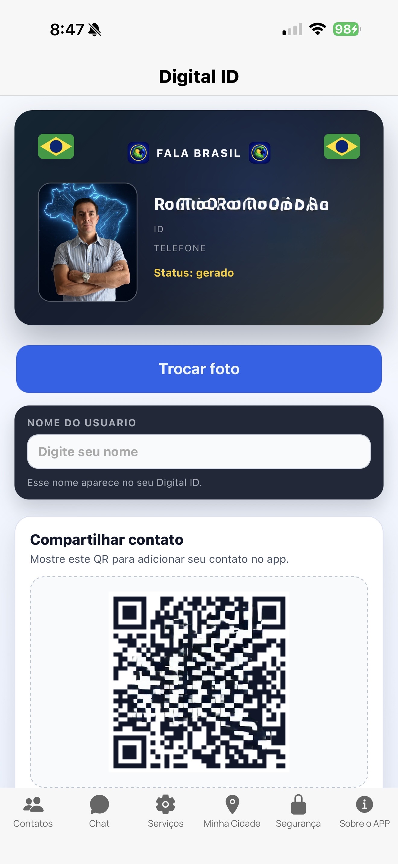 Tela do serviço Digital ID no Fala Brasil