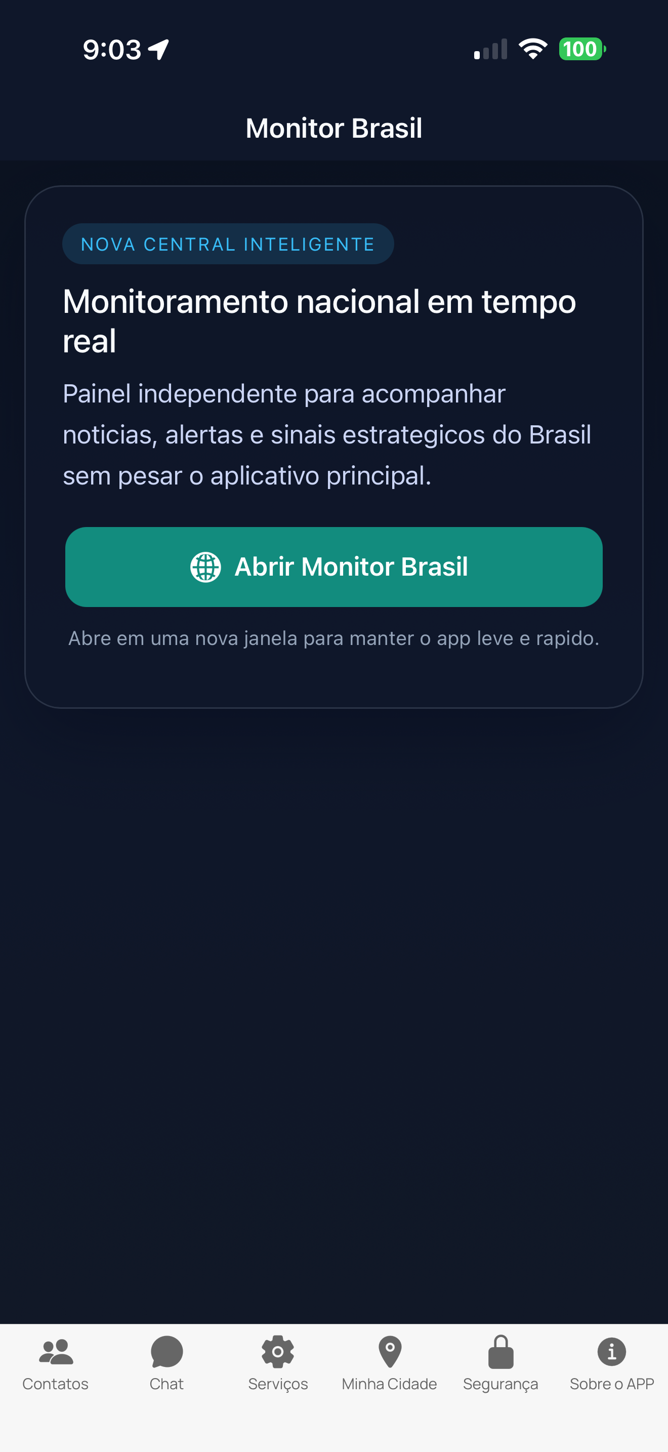 Tela inicial do recurso Monitor Brasil