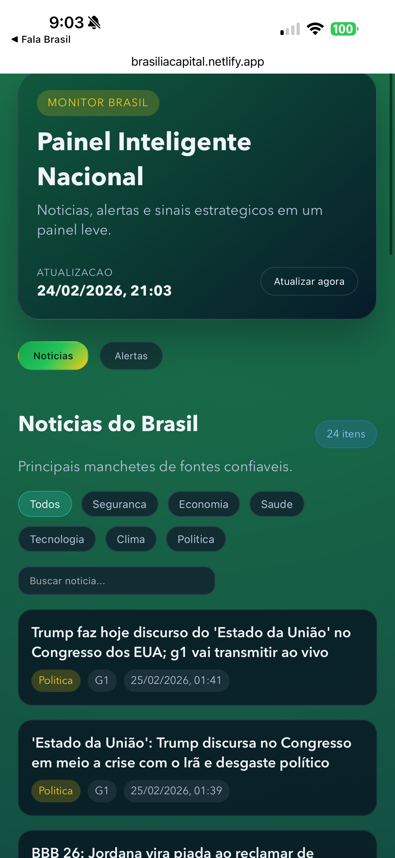 Painel web do Monitor Brasil integrado ao app